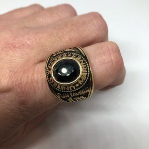 US Marines Golden Stainless Steel Black Jet Ring